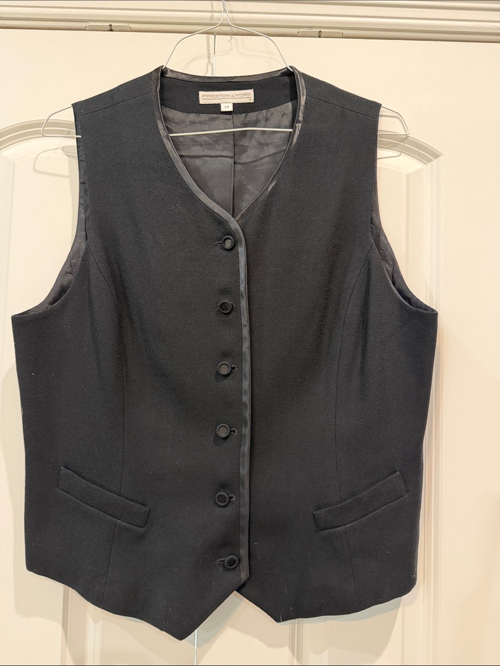 Preston & York Black Tailored Button-Front 100% Wool Vest